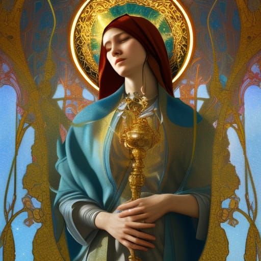 Mary Mother of God Praying: Hyperdetailed Concept Art
