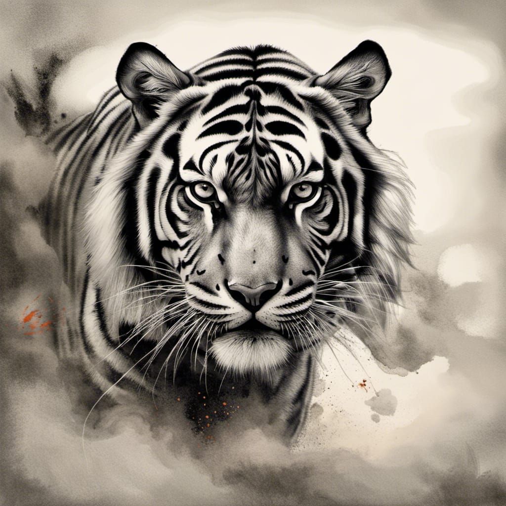 Tiger Descending: Sumi-e Ink Painting