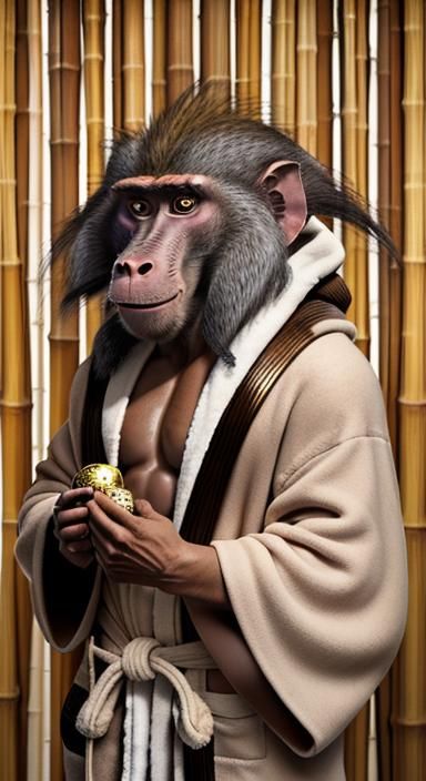 Baboon in Elegant Baroque Bauhaus Boardroom Attire