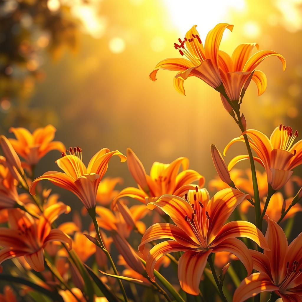 Day Lilies in Morning Light: Cel-Shaded Style