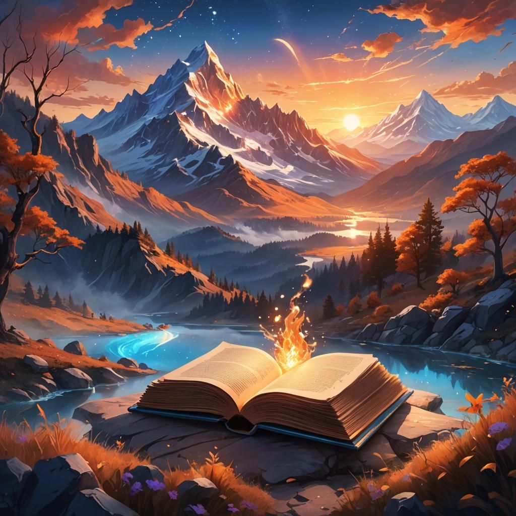 Magical Book Merges Reality in Dreamy Landscape