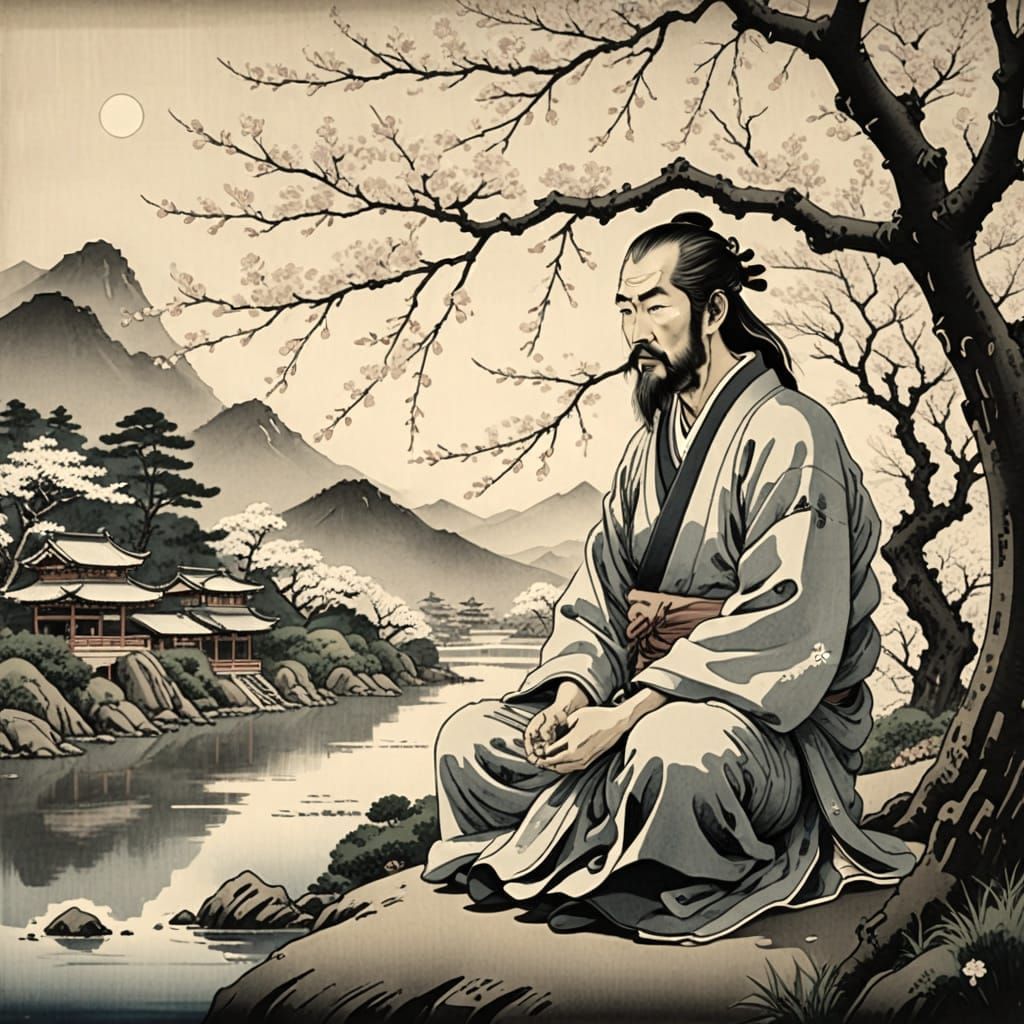 Enlightened Monk in Cherry Blossom Serenity