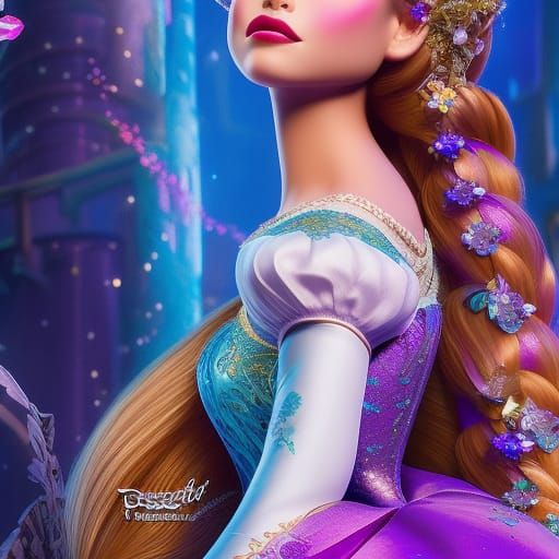 Hyperrealistic Portrait of Princess Rapunzel in Gown