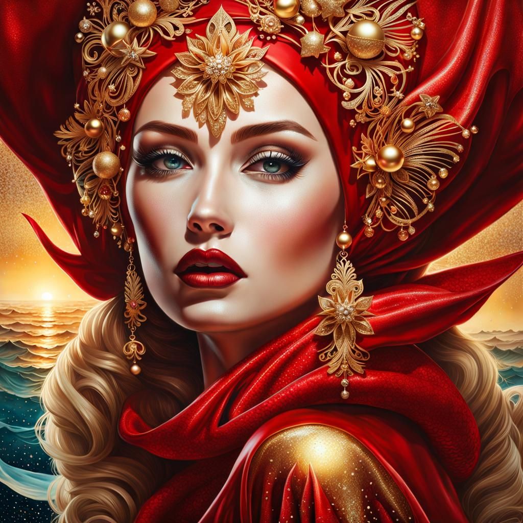 Cosmic Christmas Santa Girlfriend Portrait in Fantasy Art St...