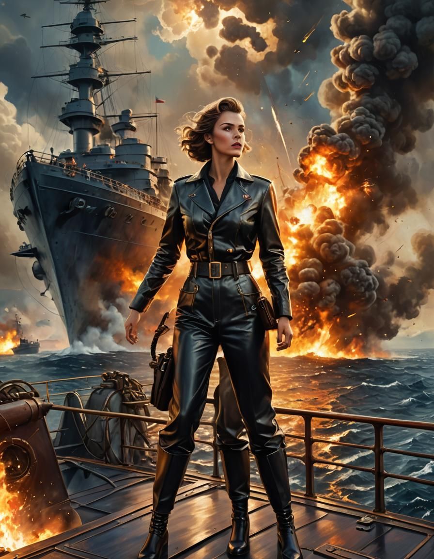 Hyper-Realistic WWII Cruiser Commander in Oil Painting Style
