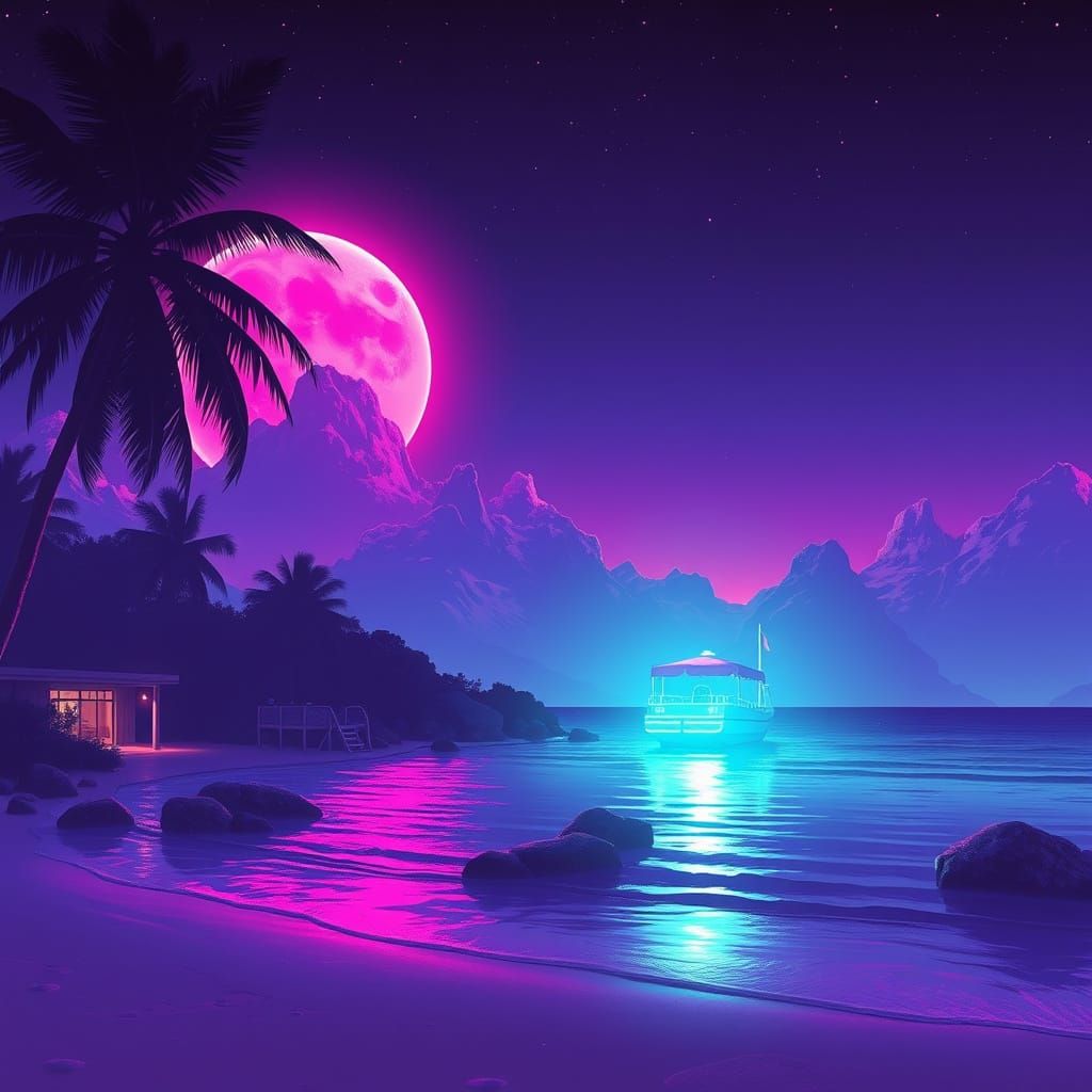Synthwave Paradise in Neon Retro Style