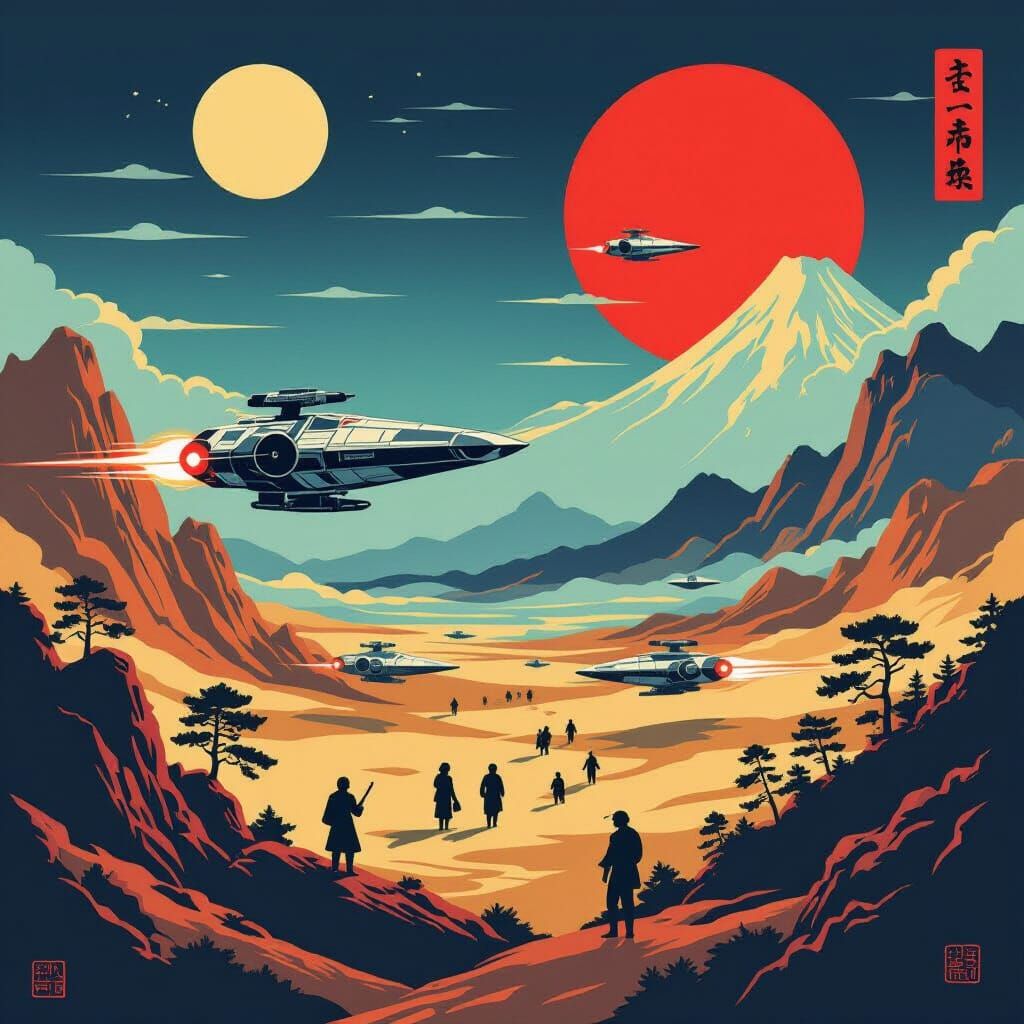Star Wars Scene in Ukiyo-e Style