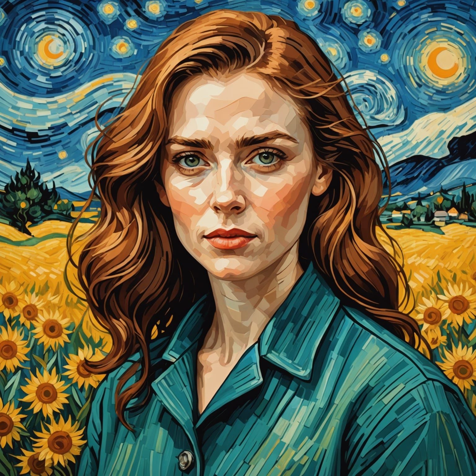 Pretty Woman in Van Gogh's Vibrant Style