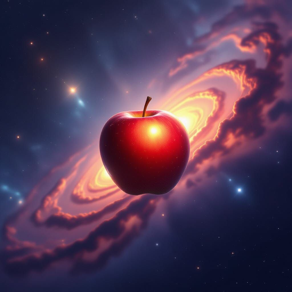 Glowing Apple in Deep Space, Photorealistic Style
