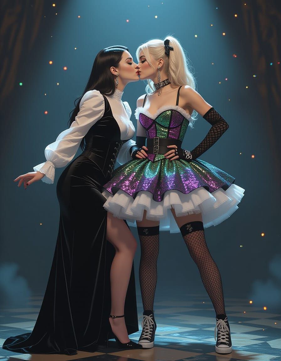 Gothic Woman Kisses Pop Star in Dramatic Digital Art