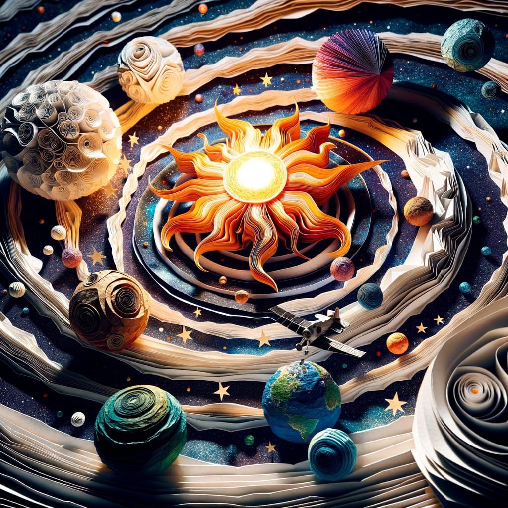 Cosmic Paper Art Scene of a Whimsical Universe