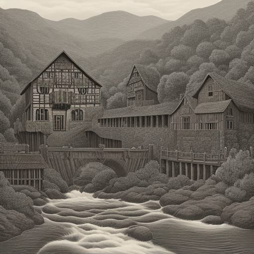 Pencil sketch in the style of Escher