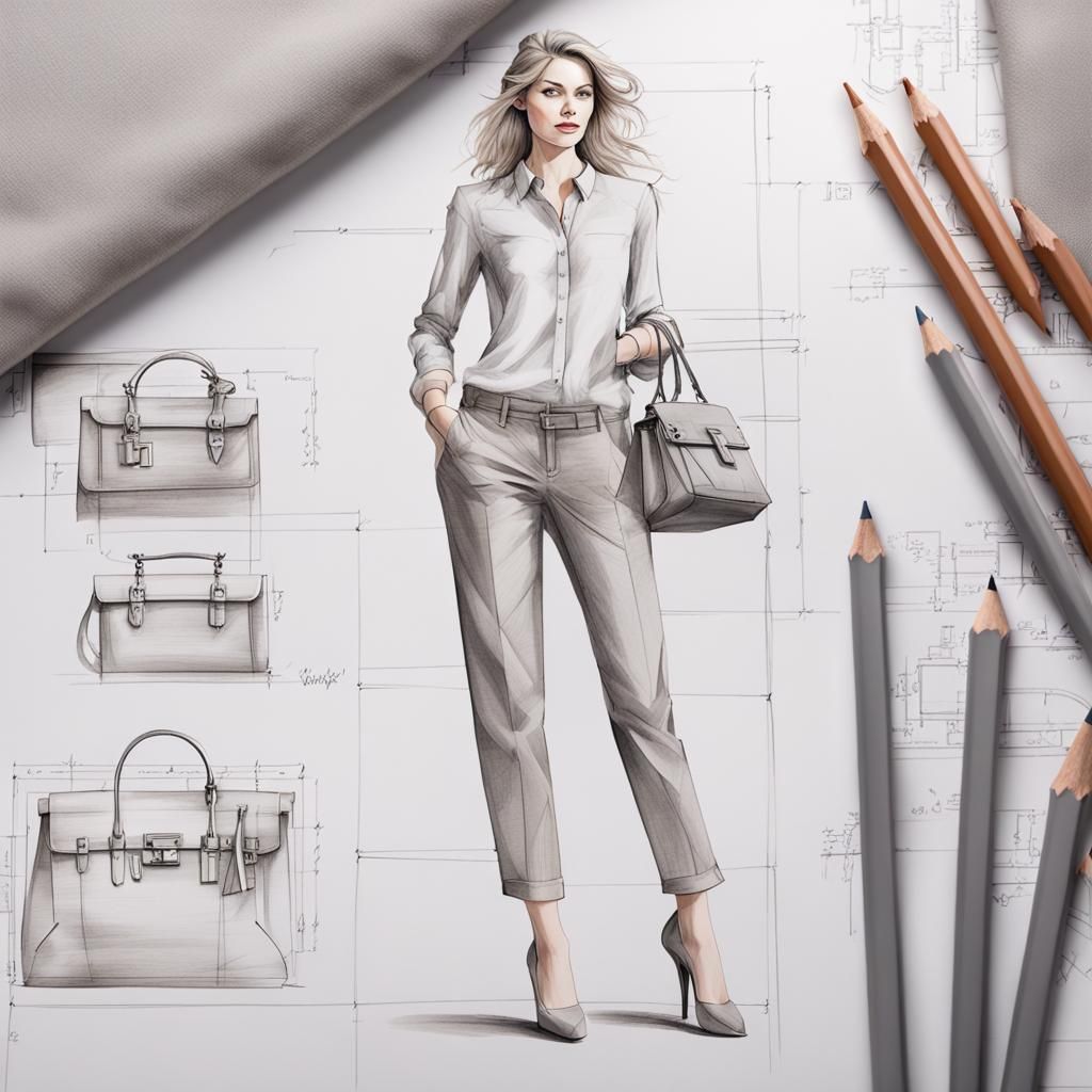 Handbag Blueprints on Faded Paper: Matte Painting