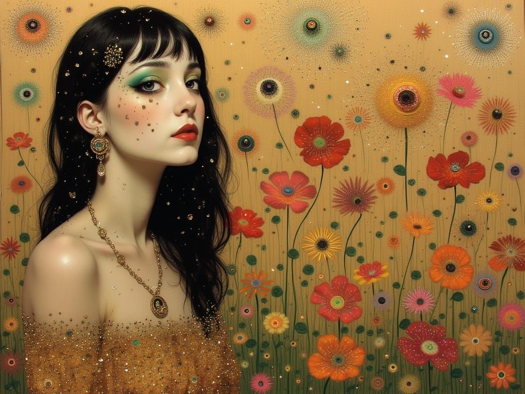 Golden Woman Portrait in Impressionistic Style