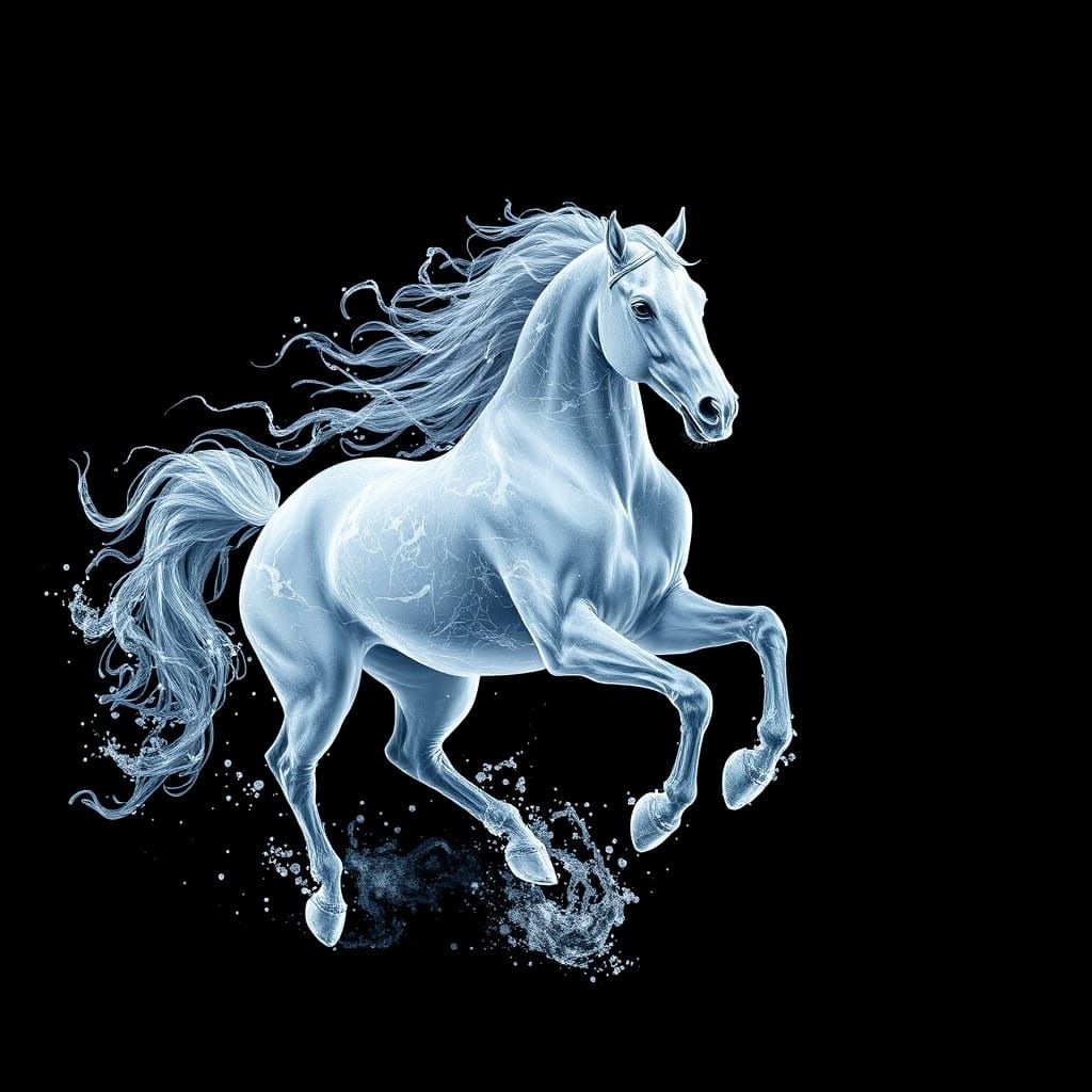 Ethereal Arabian Horse Formed from Shimmering Water Crystals