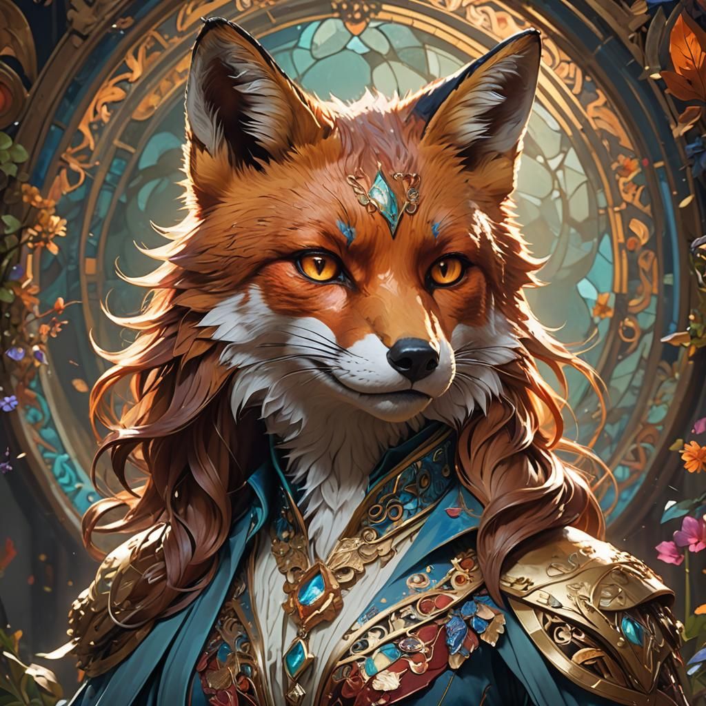 Detailed Fox Portrait in Art Nouveau Style
