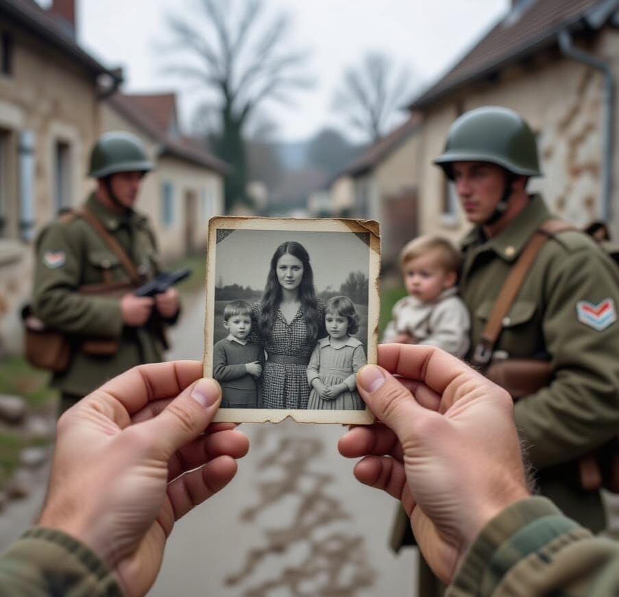 WWII Soldier with Family Photo in Abstract Art Style