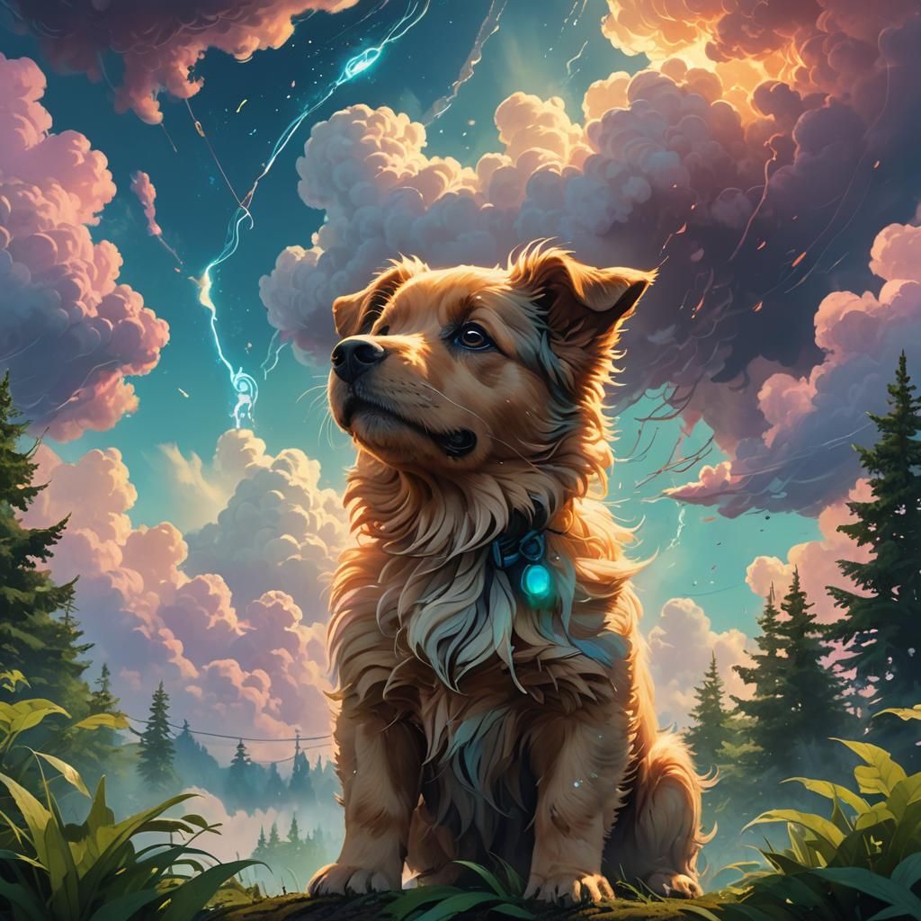 Playful Puppy in Fantasy Landscape: Concept Art