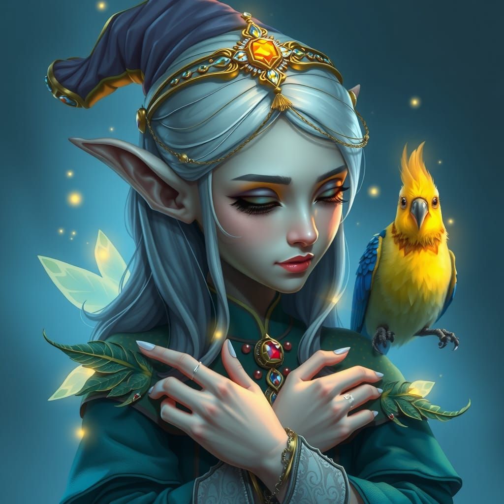 Gnome Cleric with Bird Companion in Ethereal Lighting