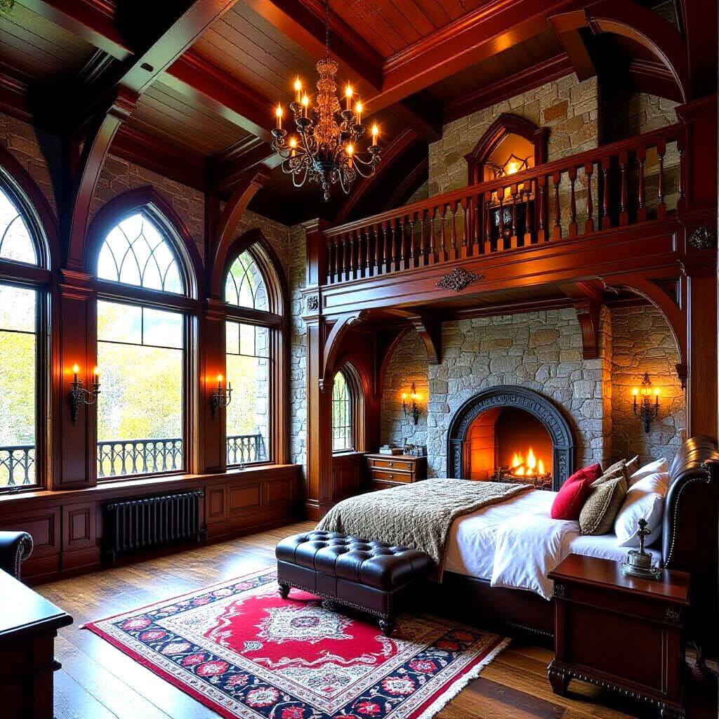 Gothic Bedroom Masterpiece with Autumn Forest View