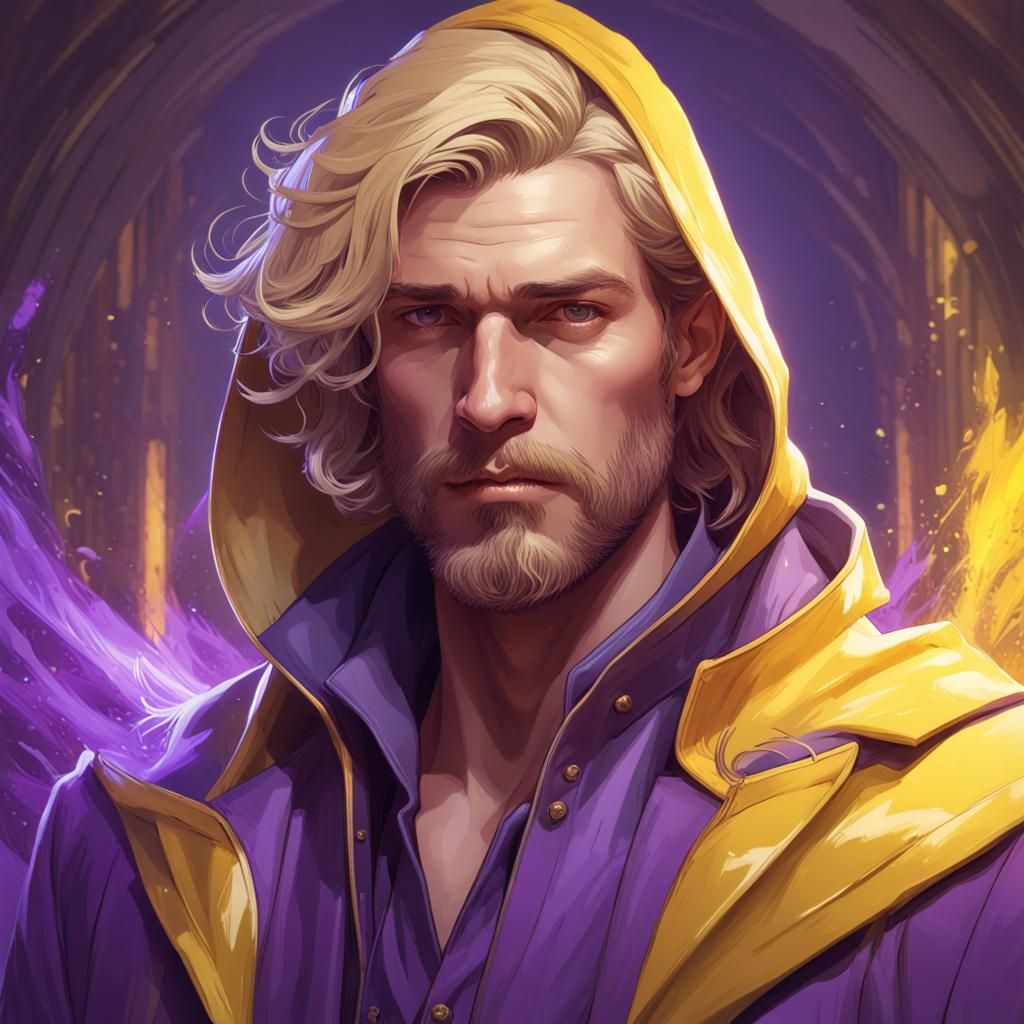 Man in Purple Suit Surrounded by Magic