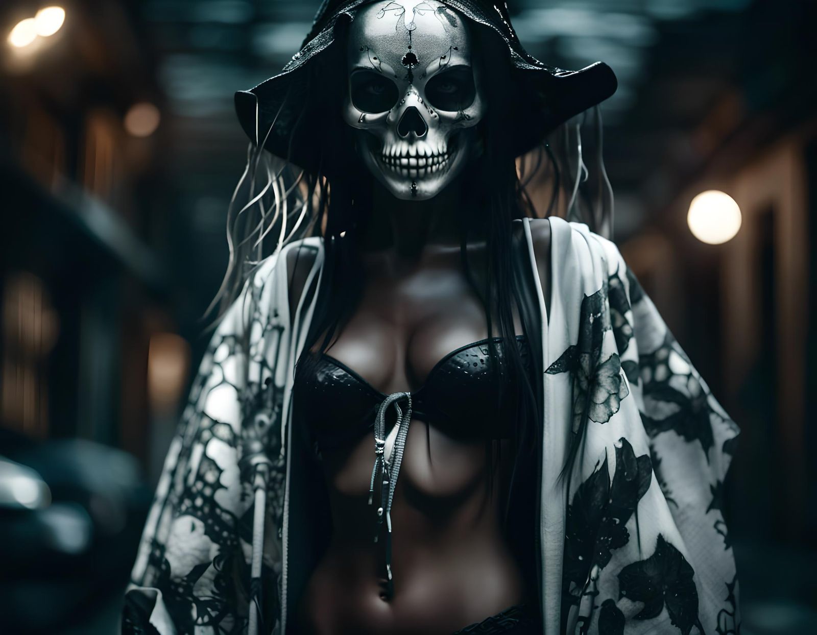 Black Magic Witch with Glowing Skull Mask