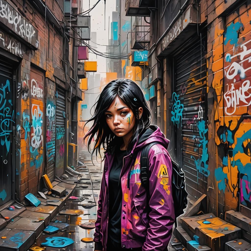 Girl Spy Hidden in Dystopian Graffiti Art