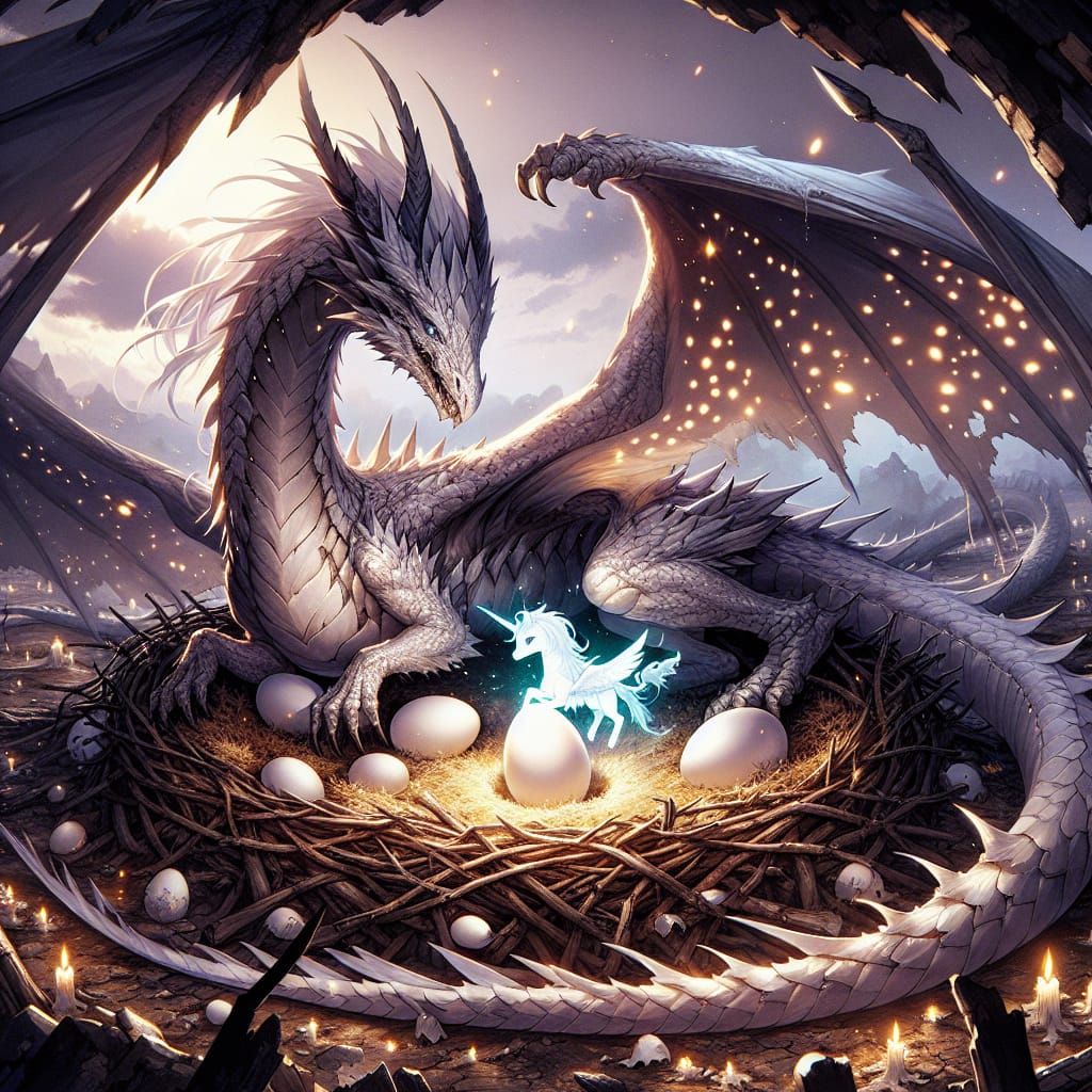 Dragon Mother Protects Nest on Battlefield