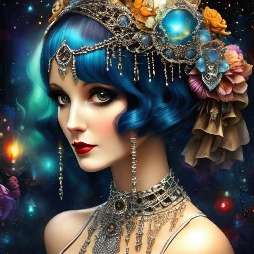 Skeletal 1920s Flapper in Speakeasy: Alcohol Ink Style