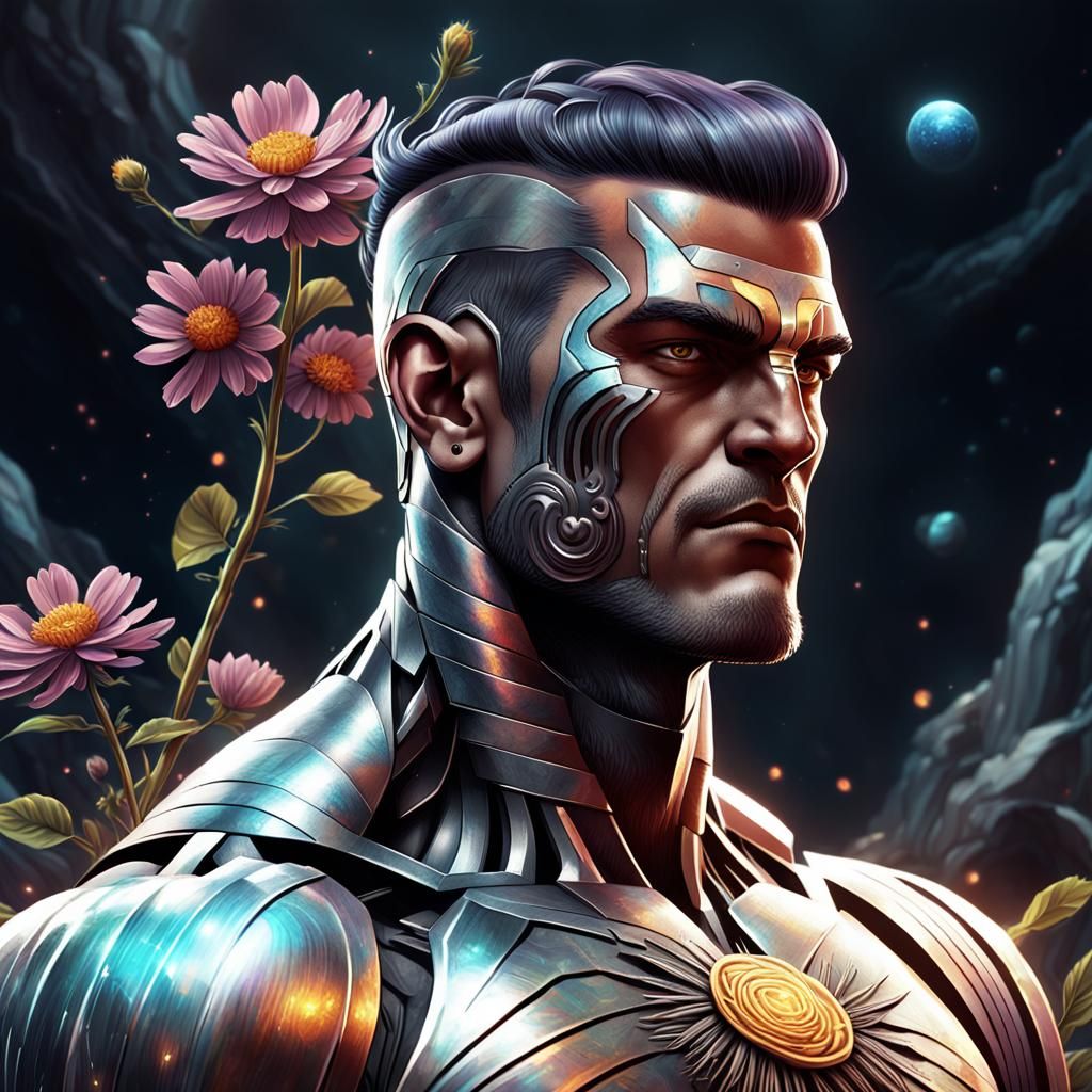 Heroic Metal Monk with Flower, Astral Illustration