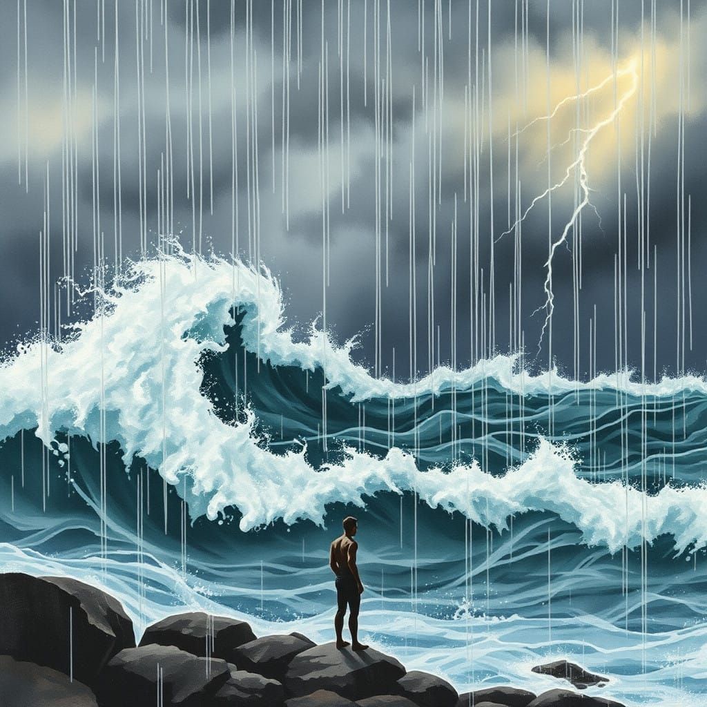 Sorrowful Man Standing Alone at Sea