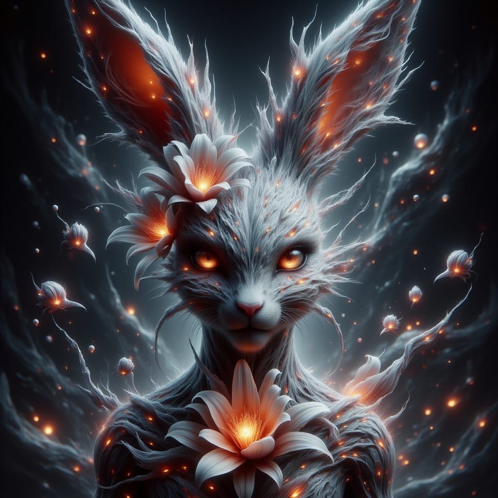 Bunny in Dreamy Floral Tribal Tattoo Artwork