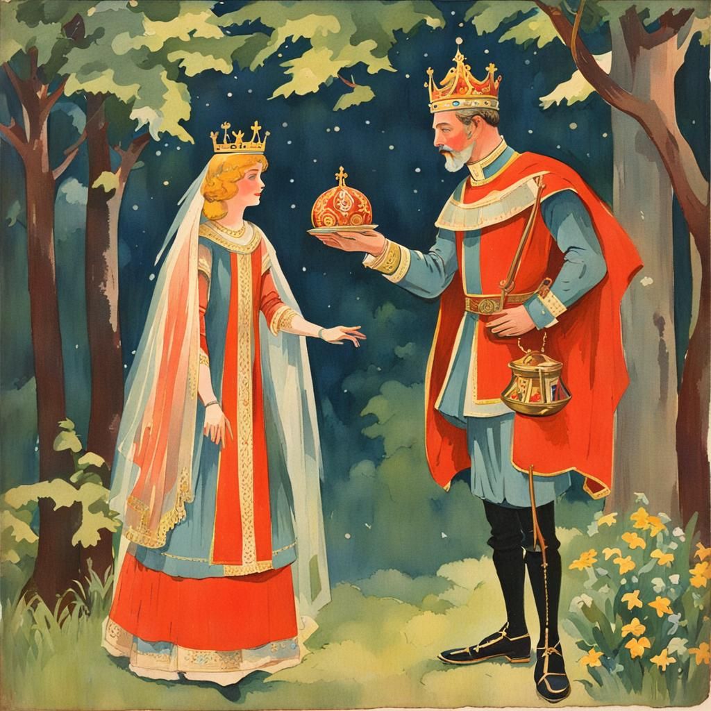 Fairytale King and Queen in Gouache Style