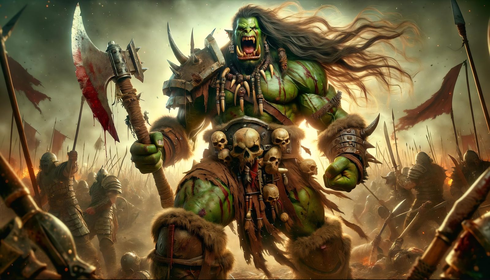 Fearsome Orc Berserker Roars on Battlefield