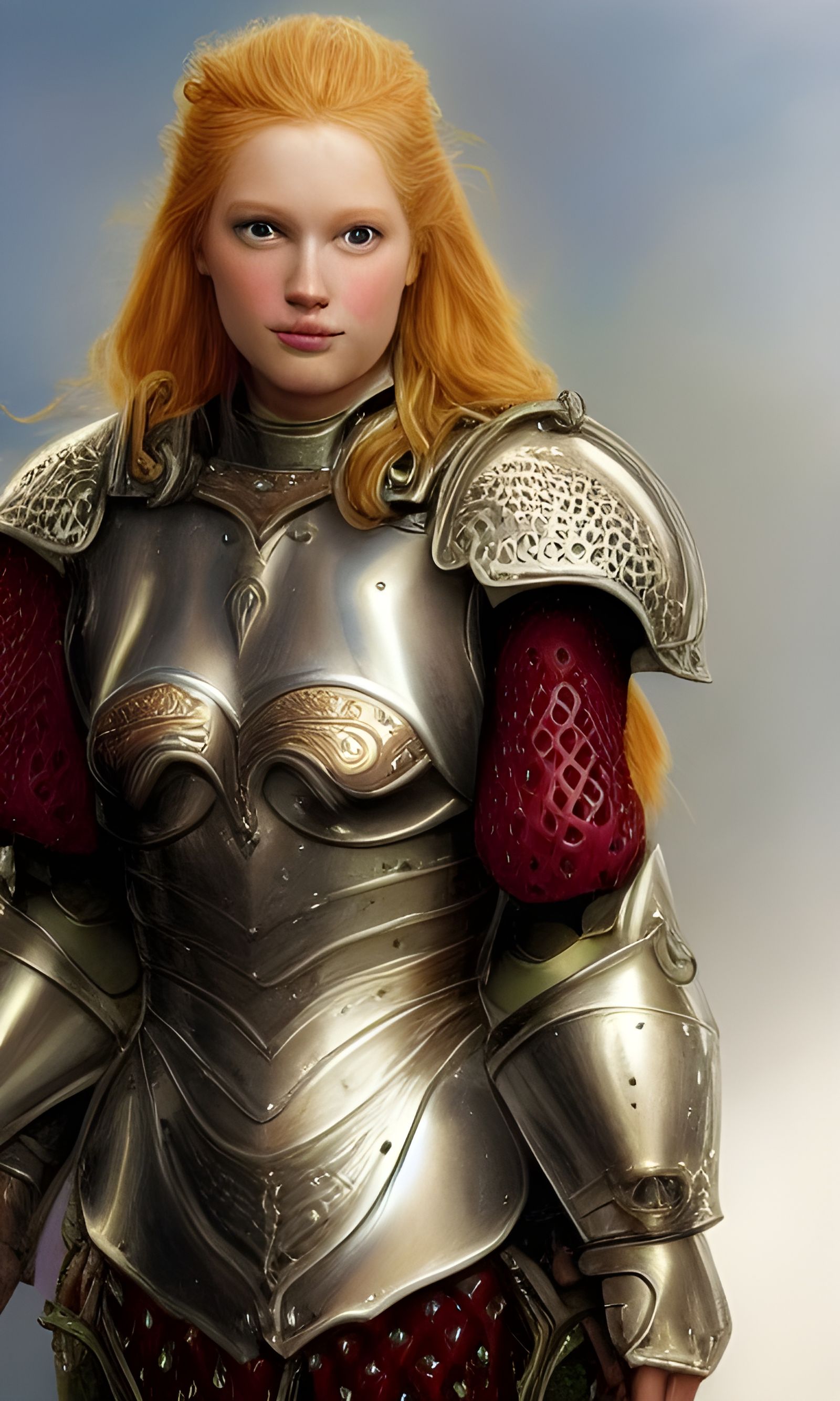 Strawberry Blond Armored Princess in Oil Painting Style