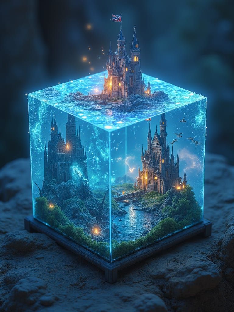 Glowing Fantasy Cubes in Hyperspace