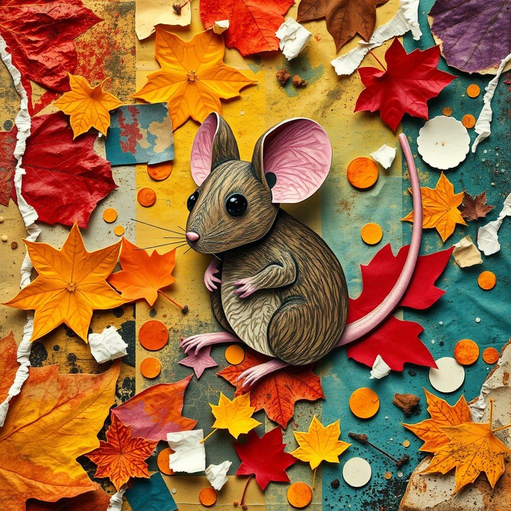 Whimsical Paper Mouse Collage in Pop Art Style