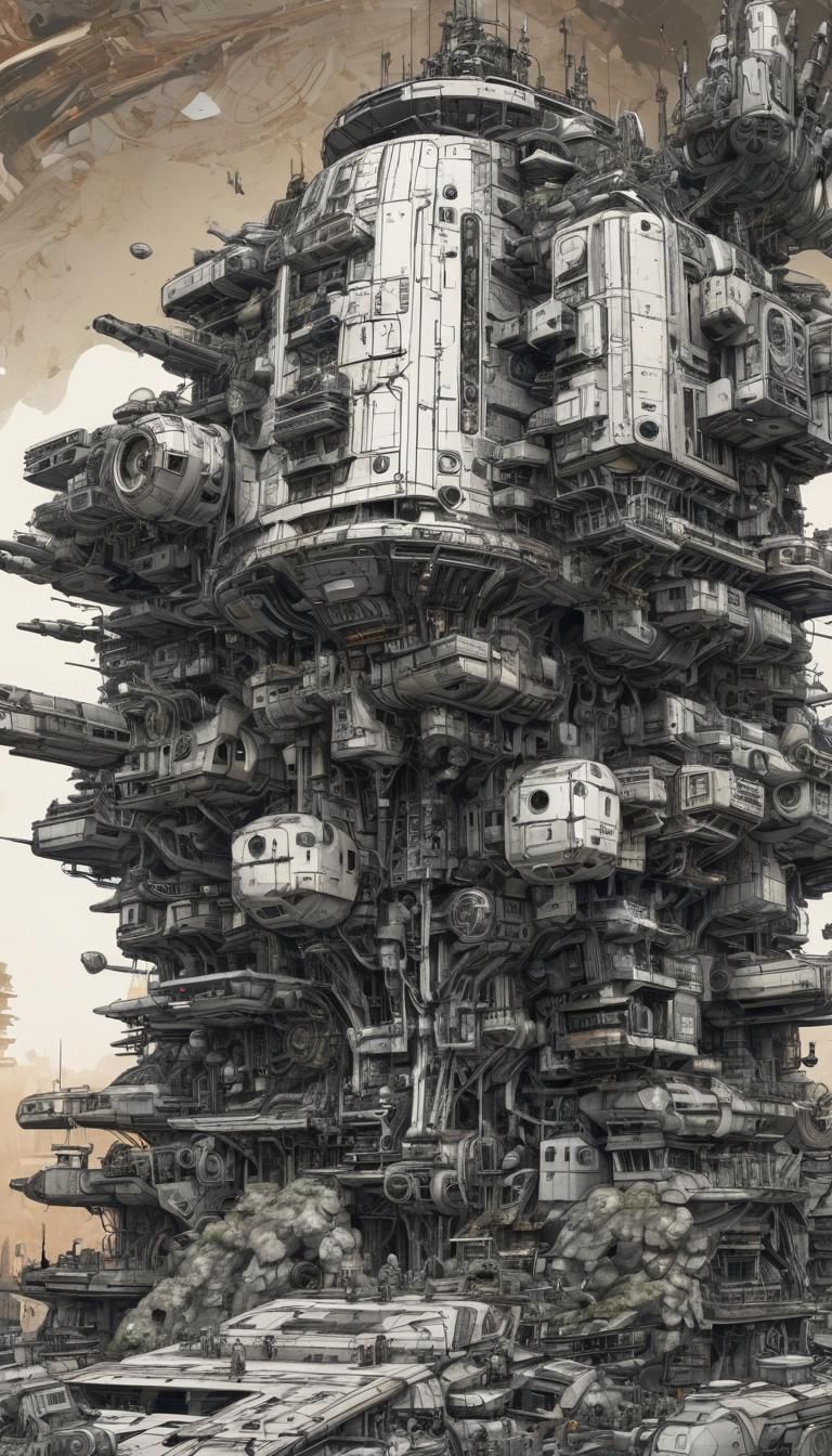 Detailed Cyberpunk War Spacecraft Concept Art