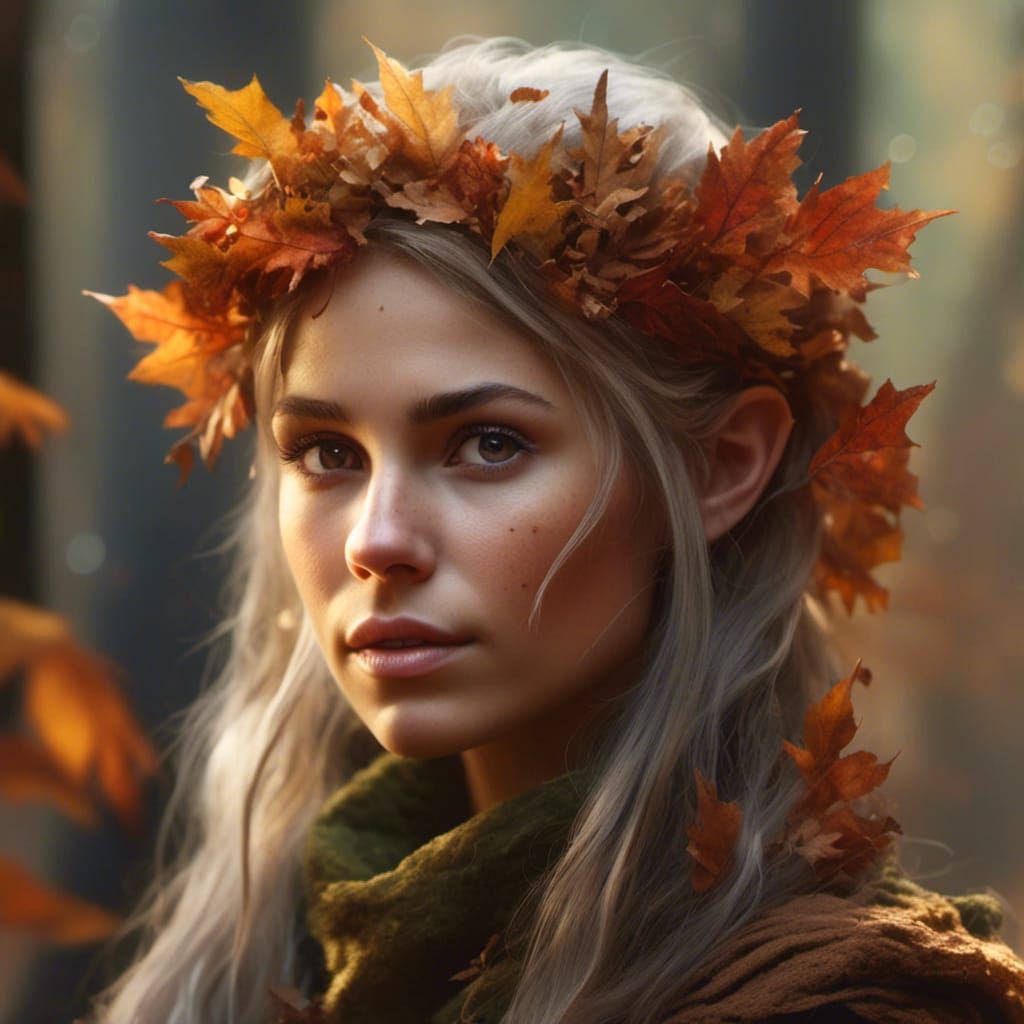 Hyperrealistic Elf Scout in Autumn Woods Portrait