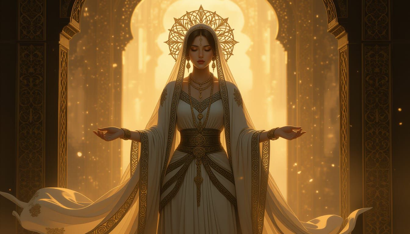 Mystical Woman in Golden Light: Digital Art
