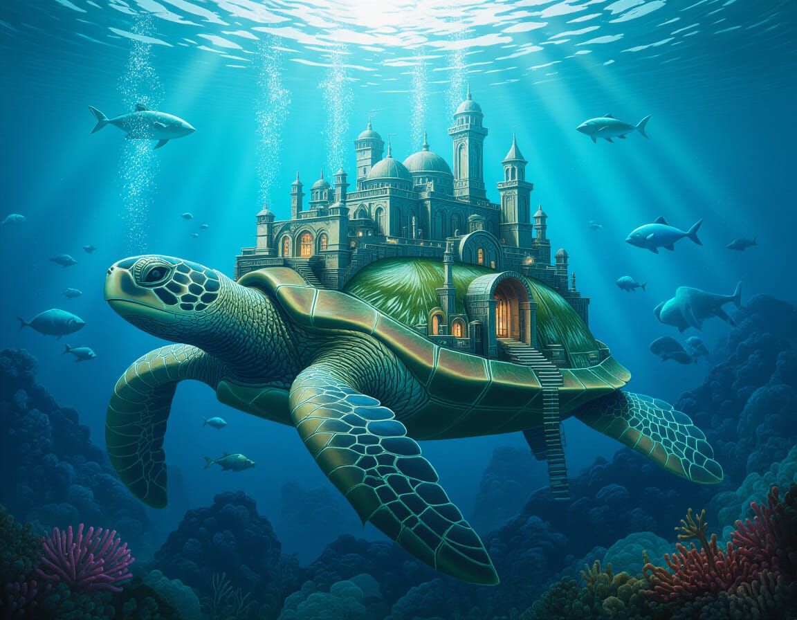 Fantastical Underwater City on Turtle Shell