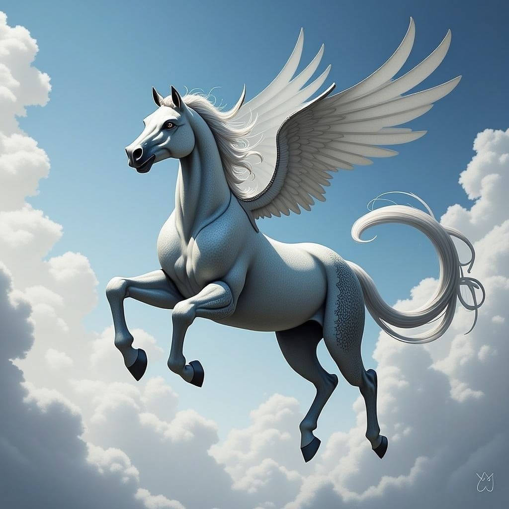 Majestic Flying Horse in Mythical Art Nouveau Style