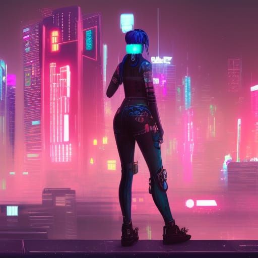 Female Cyberpunk Detective in Neon City as Digital Art