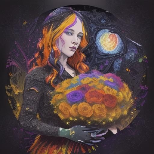 Alien in Moonlit Woods, Expressionist Acrylic Painting