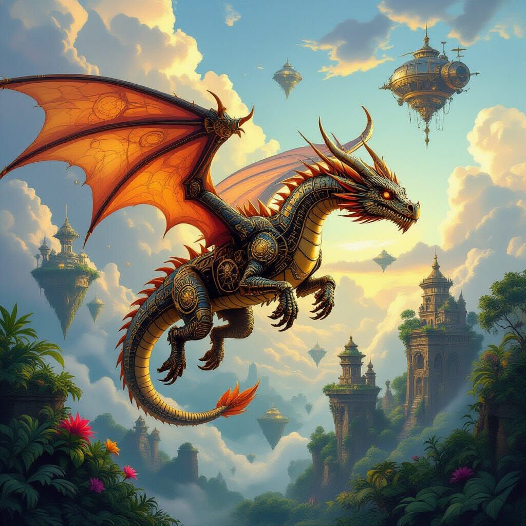 Clockwork Dragon Soars Over Steampunk Sky Islands
