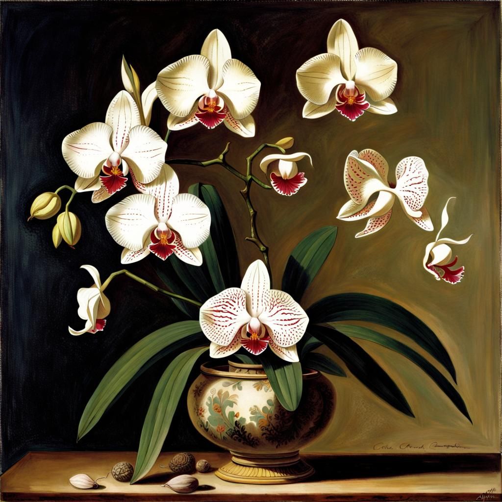 Orchids Flowers Plants in Canaletto Style