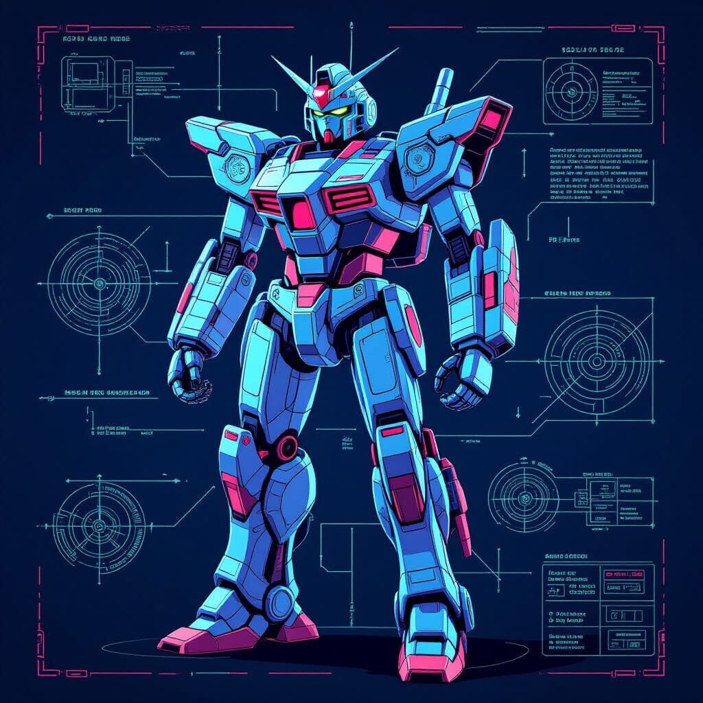 Futuristic Robot Blueprint in High-Tech Style
