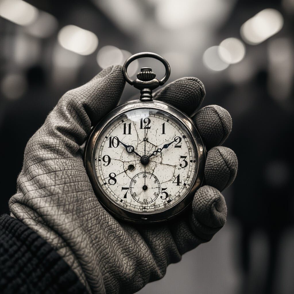 Vintage Pocket Watch Held in Worn Hand