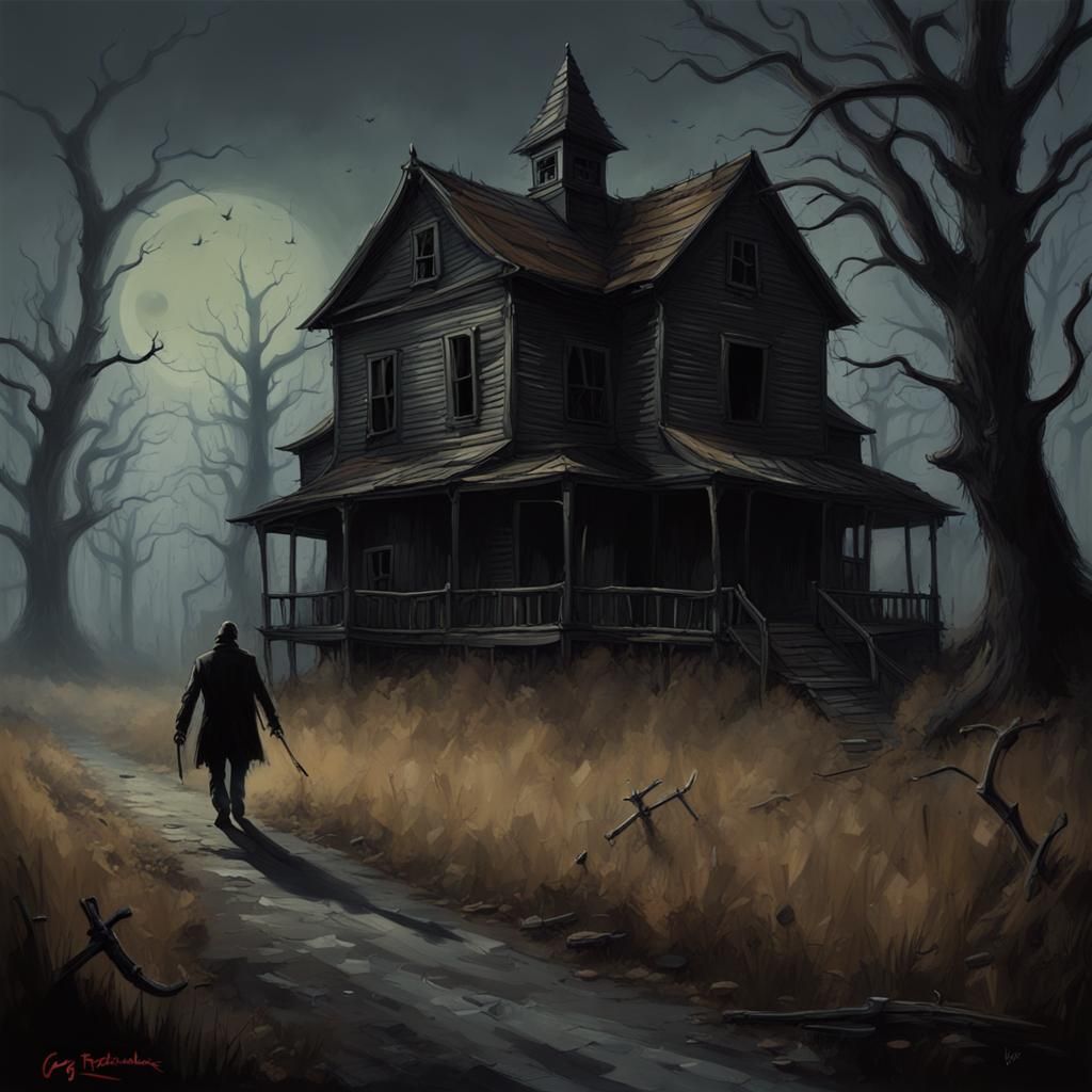 Sinister Haunted Village with Skeletons at Night