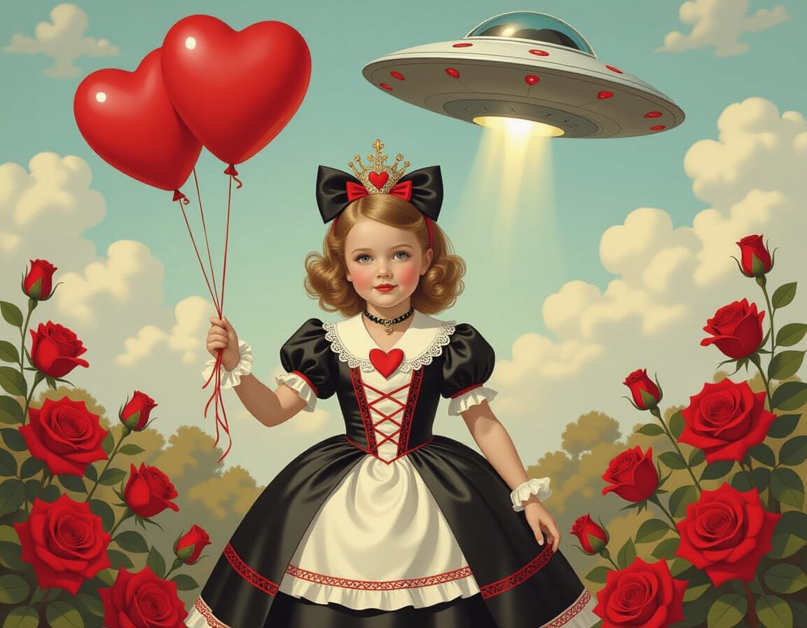Victorian Girl with UFO and Roses in Digital Art